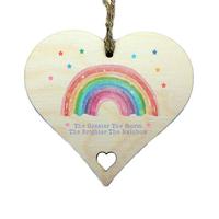 Positivity The Greater The Storm The Brighter The Rainbow Wooden Hanging Heart Sign